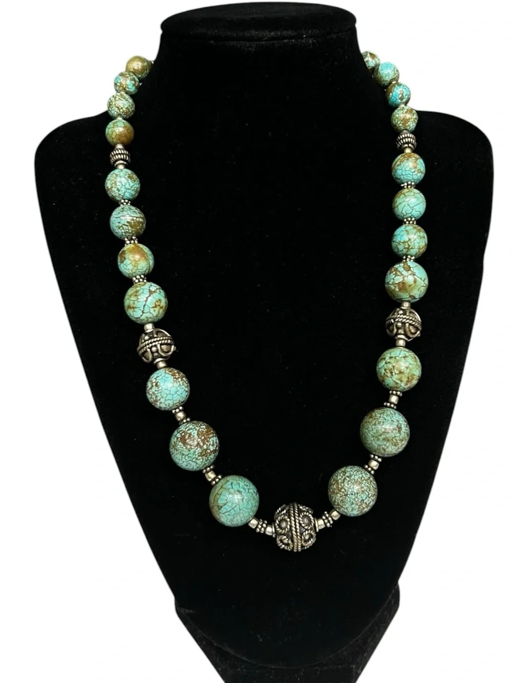 Turquoise Stone Beaded Statement Necklace India Artisan Southwestern Boho Ethnic
